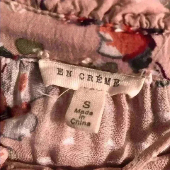 En Creme Women’s Small Dusty Pink Floral Swiss Dot Blouse Tie Front Bell L/S - Picture 7 of 8